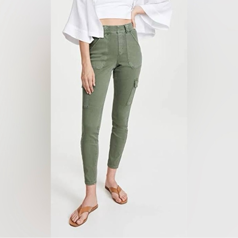 Spanx green army cargo twill pants women’s size small tall casual